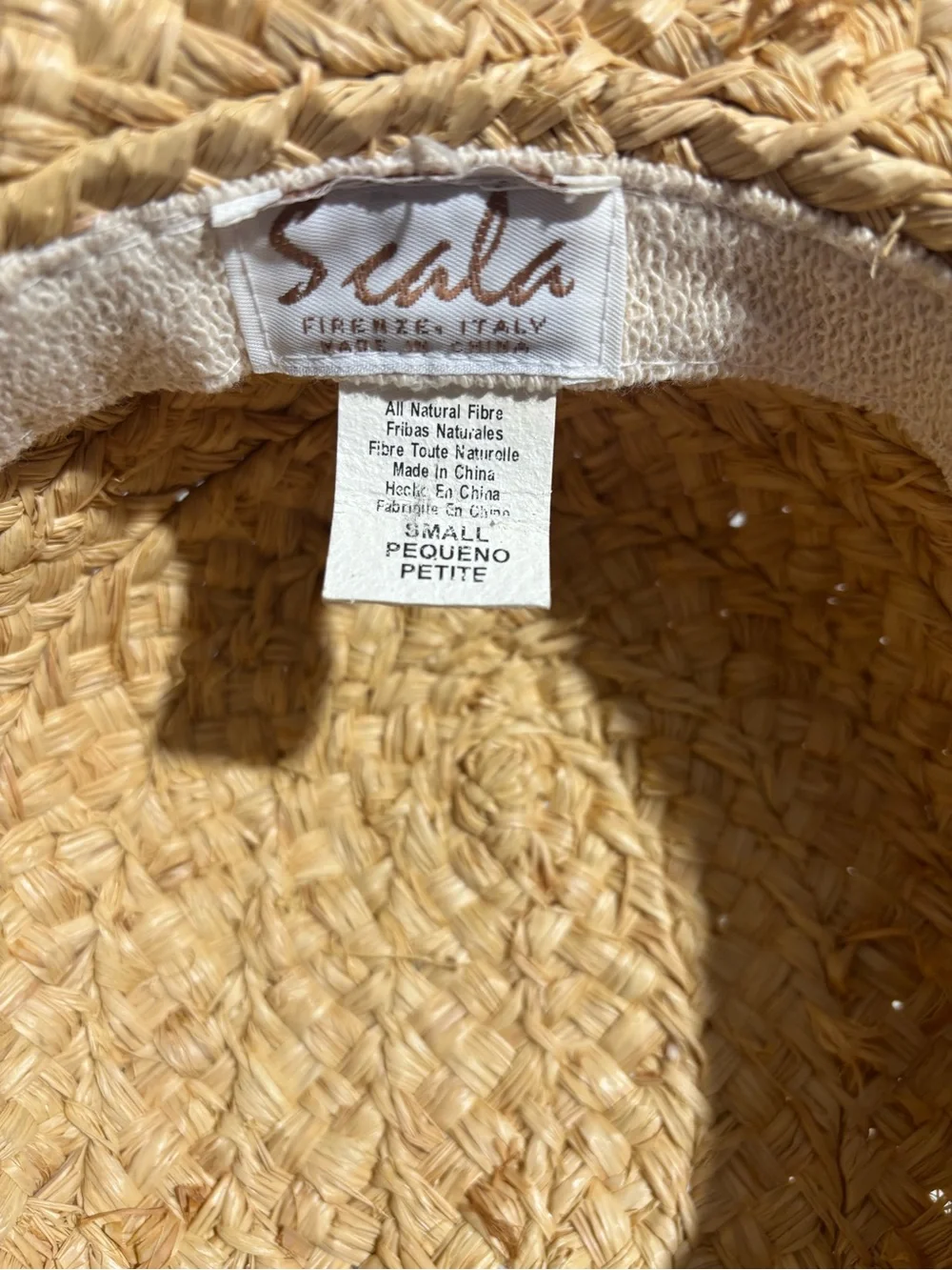 Scala Natural Straw Boater Hat with Black Ribbon Made in Italy.